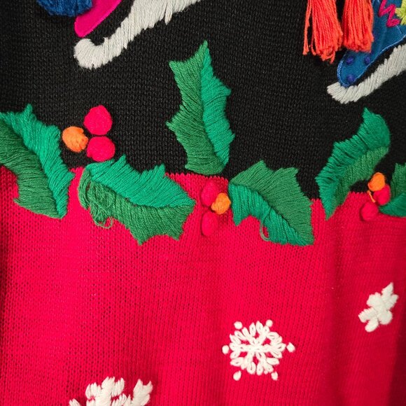 Vintage Ugly Novelty Christmas Holiday Sweater Embroidered Holly Snowflakes - Picture 7 of 9